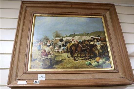 Eastern European School Market scenes 15.5 x 19.5in.
